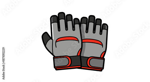 Pair of Gray and Red Work Gloves with Black Trim.