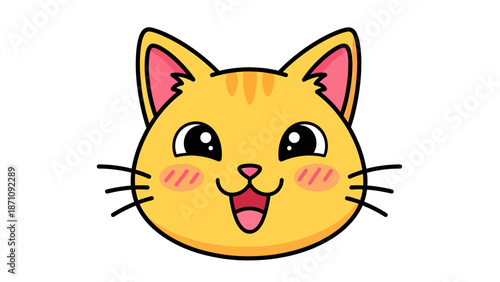 A cartoon orange cat face with a cheerful expression and pink accents