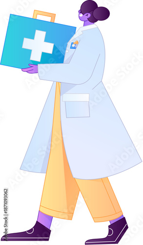 Doctor Character Professional Pose Medical Diagnosis Consultation Gradient Flat Vector Illustration Health Service Pose Asset
