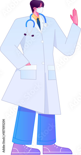 Doctor Character Professional Pose Medical Diagnosis Consultation Gradient Flat Vector Illustration Health Service Pose Asset
