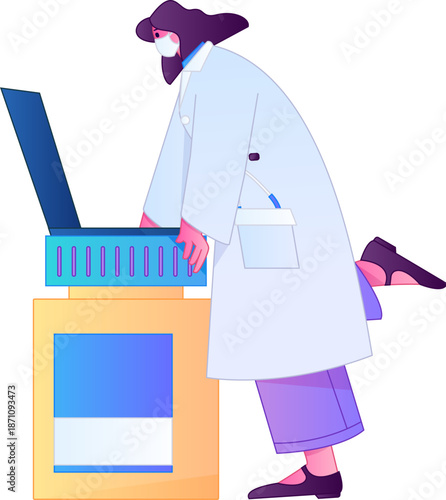 Doctor Character Professional Pose Medical Diagnosis Consultation Gradient Flat Vector Illustration Health Service Pose Asset

