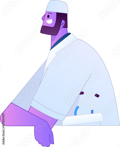Doctor Character Professional Pose Medical Diagnosis Consultation Gradient Flat Vector Illustration Health Service Pose Asset

