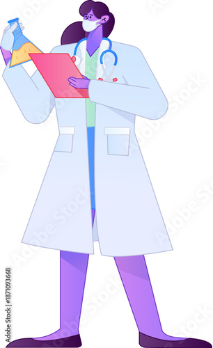 Doctor Character Professional Pose Medical Diagnosis Consultation Gradient Flat Vector Illustration Health Service Pose Asset
