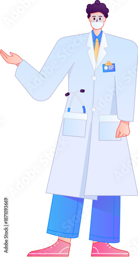 Doctor Character Professional Pose Medical Diagnosis Consultation Gradient Flat Vector Illustration Health Service Pose Asset
