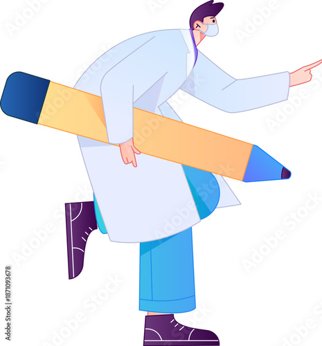 Doctor Character Professional Pose Medical Diagnosis Consultation Gradient Flat Vector Illustration Health Service Pose Asset
