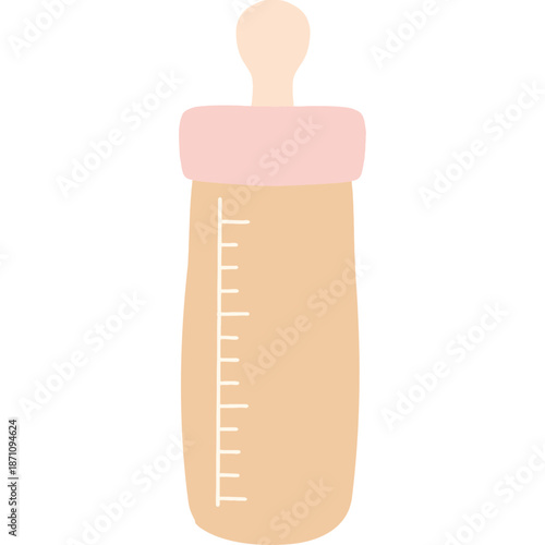 Baby bottle with measurement markings and pink cap