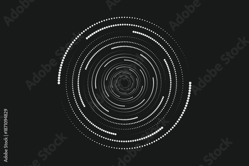 Deep space wormhole vortex surrounded by cosmic dust and stars. Black hole portal bending time and space. Galactic swirl in stippling style. Dotwork. Pointillism. Dots shading. Vector illustration