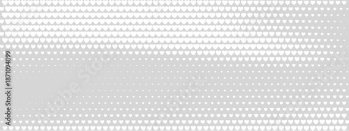 White heart pattern with halftone dots creating romantic gradient effect. Vector background perfect for Valentines Day cards, wedding invitations, and love themed designs.