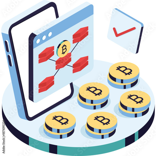 Bitcoin blockchain network visualization on mobile device