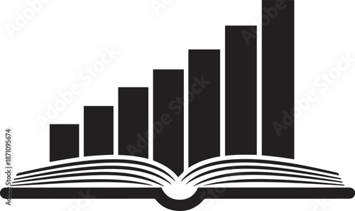 Open book with rising bar graph silhouette on white background rising graph growth