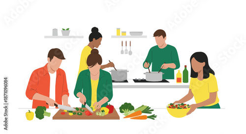 Group of People Cooking Together in a Kitchen Environment.