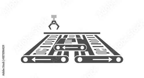 Automated Robotic Arm on a Conveyor Belt System in a Factory.