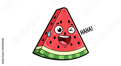 Funny Cartoon Watermelon Slice Laughing with Winking Eye.