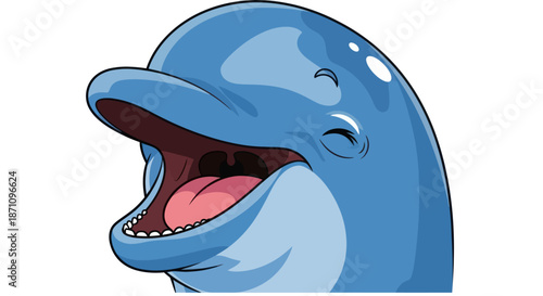 Cartoon Dolphin Head with Open Mouth and Smiling Expression.