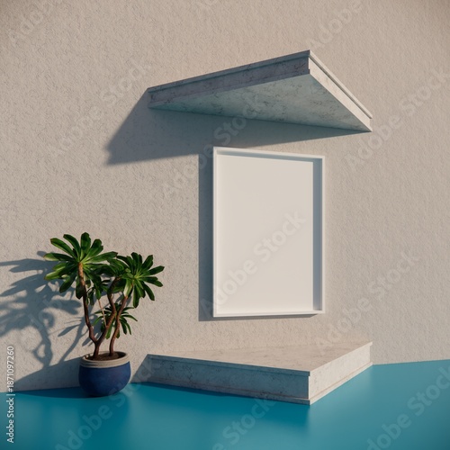 Parete e pavimento colorati con quadro sfondo bianco