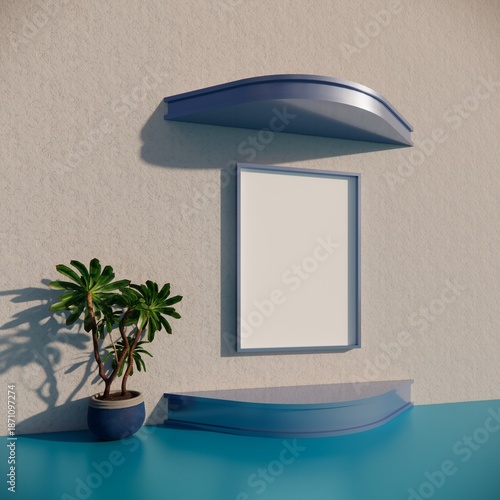 Parete e pavimento colorati con quadro sfondo bianco