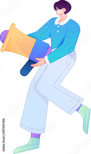 Character receiving notification messages, action poses, vector flat gradient illustration
