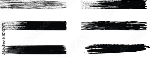 Grunge Black Ink Brush Strokes Set Isolated on White