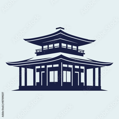 Serene Asian Temple Illustration with Paved Courtyard and Traditional Architecture