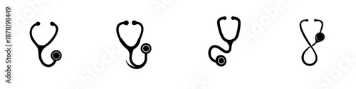 Different designs of stethoscopes displayed in simple black outlines