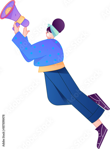Character receiving notification messages, action poses, vector flat gradient illustration
