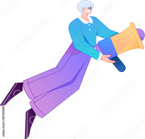 Character receiving notification messages, action poses, vector flat gradient illustration
