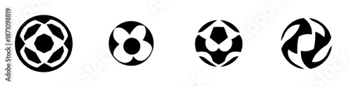 Logos featuring circular shapes and unique patterns showing