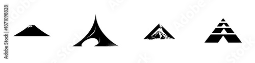 Mountain shapes from different angles shown in a geometric design