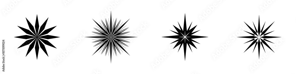 Fototapeta premium Various star shapes are arranged in a row with different designs and