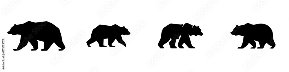 Fototapeta premium Different sizes of bears walking in a sequence showing growth and