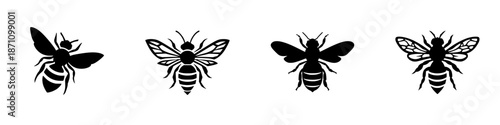 Different styles of black bee showing various positions and details