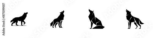 Silhouettes of wolves in various poses howling against a plain
