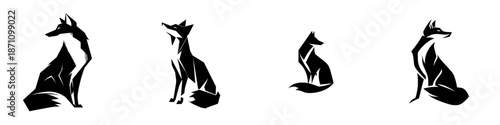 Various silhouettes of foxes in different poses on a plain