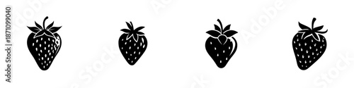Black and white of strawberries in various shapes and sizes on a