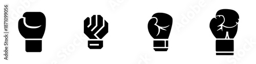 Different types of boxing gloves and hand gestures in a series of