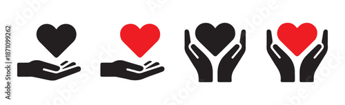 Love heart icons simple vector set hands and hearts donation charity care and protection symbol