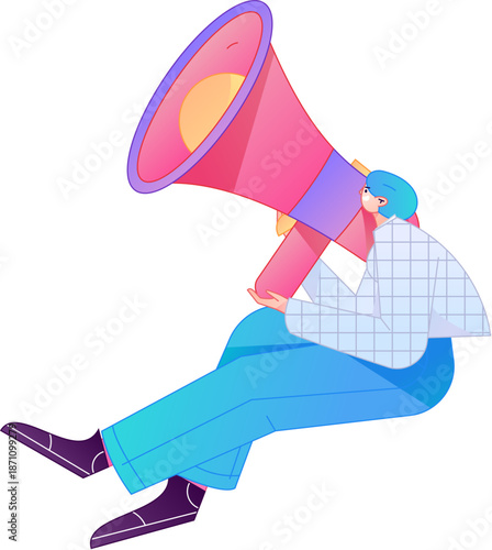 Character receiving notification messages, action poses, vector flat gradient illustration
