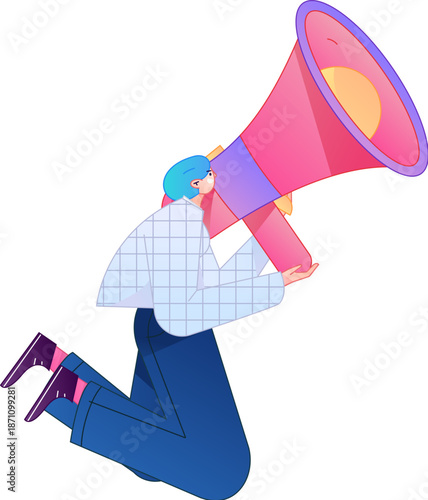 Character receiving notification messages, action poses, vector flat gradient illustration
