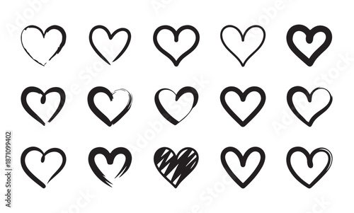 Heart shapes variety doodle style vector design elements love romance emotion care friendship