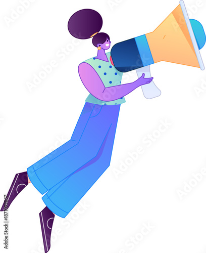 Character receiving notification messages, action poses, vector flat gradient illustration
