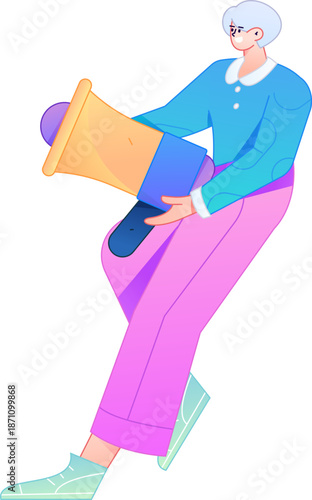 Character receiving notification messages, action poses, vector flat gradient illustration
