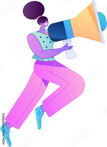 Character receiving notification messages, action poses, vector flat gradient illustration
