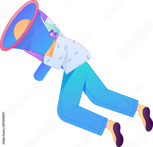 Character receiving notification messages, action poses, vector flat gradient illustration
