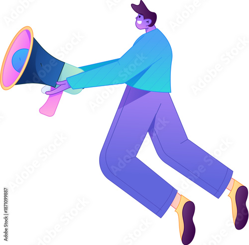 Character receiving notification messages, action poses, vector flat gradient illustration
