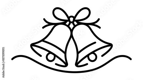 Elegant line art of two wedding bells adorned with a charming ribbon bow design