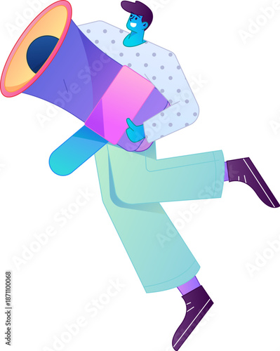 Character receiving notification messages, action poses, vector flat gradient illustration
