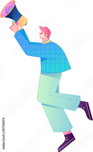 Character receiving notification messages, action poses, vector flat gradient illustration
