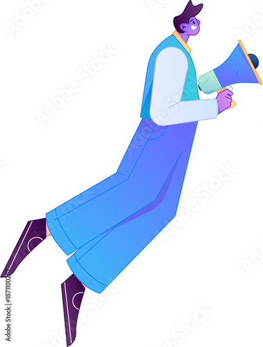 Character receiving notification messages, action poses, vector flat gradient illustration
