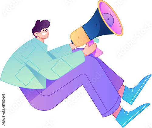 Character receiving notification messages, action poses, vector flat gradient illustration

