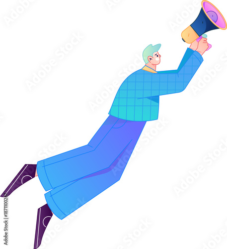 Character receiving notification messages, action poses, vector flat gradient illustration
